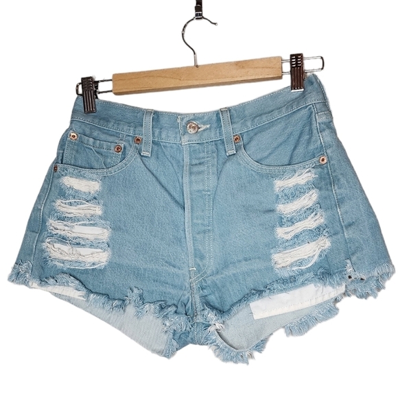 Levi's 501 Cut Off Denin Shorts Button Fly Estimated Size 26 Vintage - Picture 7 of 14